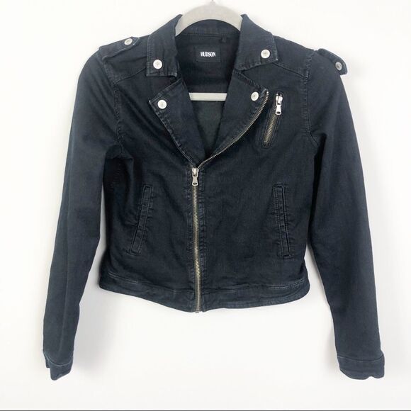 HUDSON | Dark Wash Denim Crop Moto Jacket Medium - Picture 1 of 7